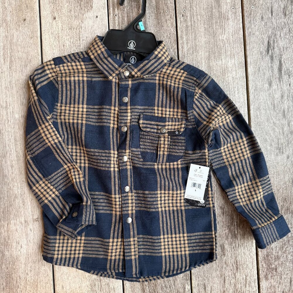 NWT Volcom Flannel Size 5 Navy Blue and Mocha